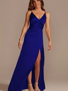 Sapphire Charmeuse Draped Strappy Bridesmaid Dress